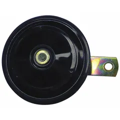 FIAMM low tone electric horn for 12V DC systems, delivering a 108 dBA maximum sound level. Includes a strip mounting bracket. Black unfinished finish. Suitable for RV applications.