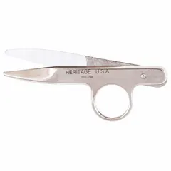 Compact scissors with straight, pointed steel blades and silver finish. Overall length 4 1/2 inches. Suitable for trimming threads, fibers, and light materials in assembly, textile, or craft applications.