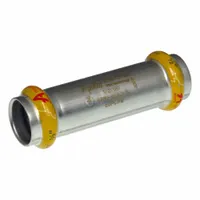 This APOLLO SmartPress coupling fitting is a gas-rated stainless steel press pipe fitting with 1/2 in pipe x 1/2 in pipe size. It features Press-fit x Press-fit connections and an HNBR seal, designed for joining gas piping systems in commercial and industrial gas supply lines