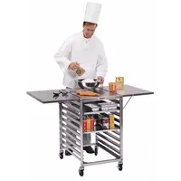 Portable worktable with overall dimensions of 52-3/4 in length and 29-1/4 in width. Suitable for food preparation, assembly, and temporary work surfaces in commercial kitchens and food service environments
