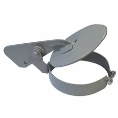 Steel exhaust stack rain cap with silver finish. Features bolt mounting for secure attachment. Designed to protect exhaust stacks from rain and debris in industrial engine, generator, and ventilation applications.