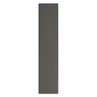This pilaster is designed for use in commercial restroom partition systems, providing structural support and privacy between stalls. It features a steel construction with a honeycomb inner core and a smooth semi-gloss black finish. Dimensions: 82 inches height, 18 inches width, 1 1/4 inches thickness