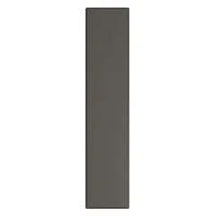 This pilaster is designed for use in commercial restroom partition systems, providing structural support and privacy between stalls. It features a steel construction with a honeycomb inner core and a smooth semi-gloss black finish. Dimensions: 82 inches height, 18 inches width, 1 1/4 inches thickness.