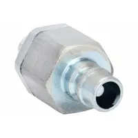 Steel-bodied hydraulic quick-connect coupling plug for fluid power systems. Features 9/16"-18 thread size, 18.93 lpm maximum flow rate, and nitrile seal material. Used for rapid connection and disconnection of hydraulic lines in industrial applications
