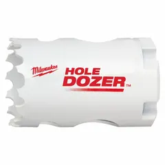 This bi-metal hole saw cuts through wood, metal, and plastic. It has a 1 3/8 in diameter, 3.5 teeth per inch, and a maximum cutting depth of 1 5/8 in. The saw is sold without an arbor and is suitable for creating clean holes in various materials during electrical, plumbing, and HVAC installations.