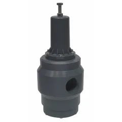 Polypropylene pressure regulator with FKM seals for corrosive and ultra-pure liquids. Features 3-inch NPT x NPT connections. Used in chemical processing, water treatment, and semiconductor applications where resistance to aggressive fluids is required.