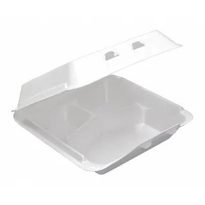PACTIV Disposable Carry-Out Food Container: White, Hinged Lid Container Container - Hinged-Lid Foam Containers