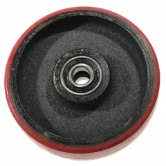 Replacement front wheel for lift tables and pallet positioners. Compatible with Part Number 6W804J. Used in material handling applications to support loads and enable smooth movement of equipment in warehouses, factories, and distribution centers.