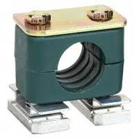 Steel clamp with a polypropylene cushion designed to secure and dampen vibration for a single tube or pipe line. The ribbed bore enhances grip and reduces noise and wear. Suitable for use in industrial fluid and pneumatic systems