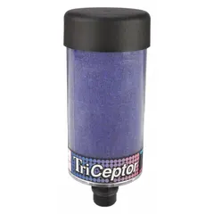 Silica gel desiccant breather for hydraulic reservoirs in high-humidity environments. Filters incoming air to 3 micron, removing moisture and particulate contamination. Overall length 9 inches. Connection size not specified in provided data.