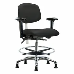 APPROVED VENDOR Cleanroom Task Chair, Vinyl, with Arms, ISO 5, Aluminum Base, 18 1/2 in Seat Width, 21 1/2 to 29 in Height Adjustable