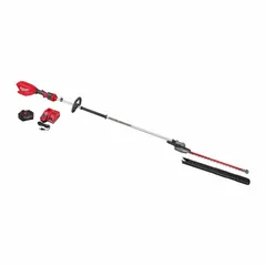 This battery-powered extended-reach hedge trimmer features a 24-inch double-sided blade with a 1-inch cutting width. It operates on the M18™ platform and is suited for trimming and shaping hedges, shrubs, and bushes in landscaping and grounds maintenance.
