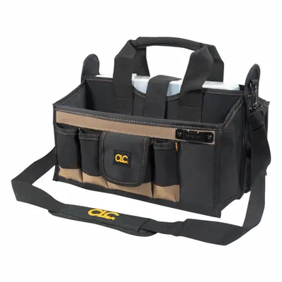 CLC Tool Bag: 16 in W x 9 in D x 9 in H, Black, Polyester, 17 Pockets, 8 Inside Pockets - Polyester Tool Totes