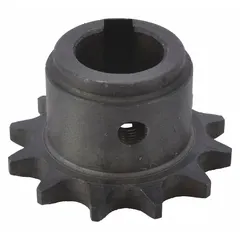 This black steel transmission chain sprocket is a replacement component for Dayton platform lift trucks. It transfers motion from the drive chain to the lift mechanism, enabling vertical platform movement. Compatible with part number 2MPU4.