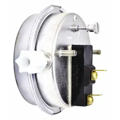 This air pressure switch monitors air pressure in HVACR systems to control fan or damper operation. It is used in ventilation, combustion air proving, and building automation applications.