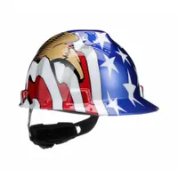 MSA Hard Hat: American Flag with Eagle, Ratchet (4-Point), Ratchet, Polyethylene, Side-Slots, MSA (MPN 10052947)
