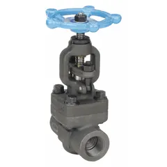 This SHARPE globe valve features a carbon steel Z-body construction with a non-rising stem. It has 1 1/4 in female NPT threaded connections on both ends. Designed for general service, it is commonly used for throttling and on-off control in steam, water, and oil piping systems.