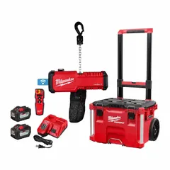This cordless electric chain hoist operates on 18V DC and is designed for light-duty lifting and positioning tasks. It includes two M18 batteries and provides a hook-to-hook range of 28 to 30 inches. Suitable for use in locations without wired power, such as remote job sites and overhead work.