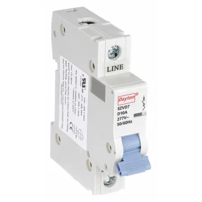 Dayton Supplementary Protector: 10 A Amps, 5kA at 277V AC, Screw Clamp, NDB2-63 - D-Curve, 1-Pole UL1077 DIN Rail-Mount Supplementary Protectors