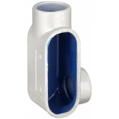 Zinc plated with powder coated iron LR body for rigid metal conduit systems. 2 in trade size with threaded RMC connections. Used as a pull point or junction for electrical conductors in conduit runs.