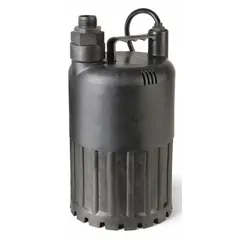 This light-duty submersible utility pump is designed for intermittent water removal from flooded basements, sumps, or utility pits. It features a polyamide impeller and carbon/ceramic shaft seal, handling solids up to 1/8 in. diameter. Operates on 115V AC.