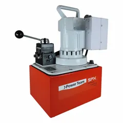 This corded portable electric hydraulic pump operates on 110/115V AC, delivering a maximum operating pressure of 10,000 psi and a maximum flow rate of 704 cu in/min. It features a 4-way valve for controlling double-acting cylinders, suitable for powering hydraulic cylinders, jacks, and tools in industrial maintenance, construction, and heavy equipment repair.