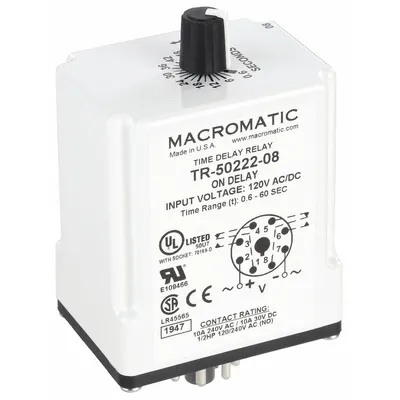 MACROMATIC Single Function Time Delay Relay: Socket Mounted, 120V AC/DC, 10 A - Socket-Mounted Relays