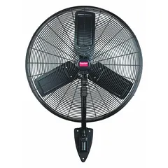 This wall-mount fan from Dayton features a 30-inch blade diameter and a 1/2 hp motor operating on 115V AC. It offers two speeds and oscillating function for air circulation in industrial spaces such as workshops, warehouses, and factories. The fan mounts via bracket for wall installation.
