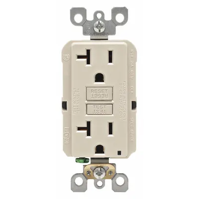 LEVITON GFI Receptacle: Decorator Duplex, 5-20, Light Almond, GFCI, 125V AC, 20 A - General Purpose Receptacles