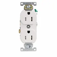 General purpose duplex receptacle rated 125V AC, 15A, 5-15 configuration, 2 pole/3 wire. Tamper-resistant design meets safety codes for residential, commercial, and institutional outlets. Suitable for standard branch circuit wiring in walls or boxes