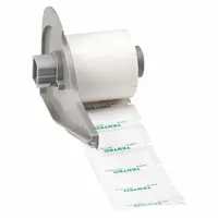 Green/white polyester precut label roll with halogen-free acrylic adhesive. Sizes: 3/4 in x 1 1/2 in and 1 1/2 in x 3/4 in. Compatible with M710 printer series. Used for industrial identification and safety labeling