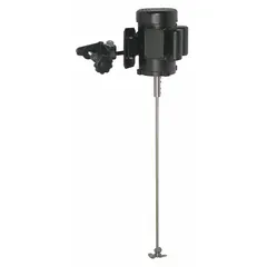 This electric propeller mixer features a side-mount clamp for attachment to drums. It has a 32-inch shaft with three blades and a TEFC enclosure. The single-phase motor operates on 115/230V AC. Typical applications include blending and mixing fluids in drums.
