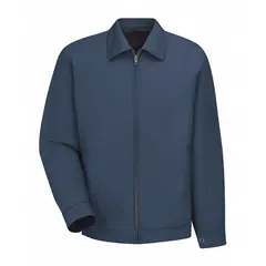 This unisex hip-length jacket is made from cotton/polyester and features a sewn-in collar, 100% polyester lining, and three pockets. It is insulated for cold conditions but has no temperature rating, hood, or removable liner. Suitable for outdoor or unheated indoor tasks requiring mobility and pocket storage.