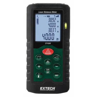 EXTECH Laser Distance Meter: Inch/Metric, 2 in – 131 ft, ± 0.08 in, AAA, Rubber - Indoor-Outdoor Laser Distance Meters