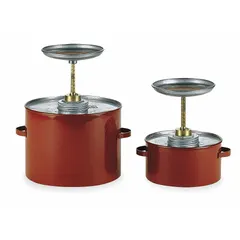 Plunger can for dispensing flammable liquids onto swabs or cloths. 1/4 gal capacity. Powder coated steel construction in red. One-handed operation for controlled application in industrial maintenance, cleaning, and finishing tasks.