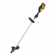 This battery-powered lawn edger features a brushless motor and a straight shaft for creating clean edges along sidewalks, driveways, and garden beds. Powered by a 60 V, 12.0 Ah battery, it offers a 7 1/2 in cutting depth. The unit does not have an interchangeable head.