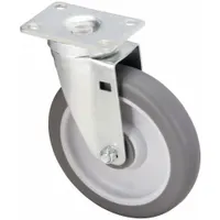 APPROVED VENDOR Plate Caster: Swivel, Rubber, 6 in Wheel Dia, 1 1/4 in Wheel Wd, Light Duty, Ball