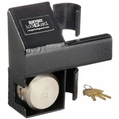Steel guard designed to enclose and shield padlocks from tampering, cutting, and weather exposure. Measures 9 inches high, 9 inches long, and 3 1/2 inches wide. Suitable for securing gates, storage units, and equipment in industrial, commercial, and outdoor settings.
