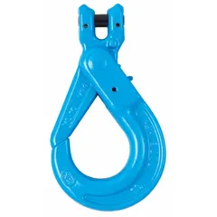 Self-locking hook for lifting and rigging applications. Constructed from alloy steel with a clevis configuration and blue finish. Hook Grade 100 with a working load limit of 5,700 lb. No visual indicator markings. Suitable for use in material handling, construction, and manufacturing environments.