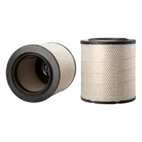 Round engine air filter with axial seal, outside diameter 14 9/32 in. Designed for Caterpillar vehicles. Removes airborne contaminants from intake air to protect engine components in heavy-duty equipment