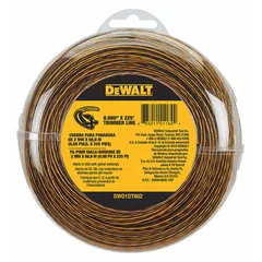 This 0.08-inch diameter trimmer line is 225 feet long, suitable for cutting grass and weeds in residential and commercial landscaping. It is designed for use with compatible DEWALT trimmers, including model DCST990H1.