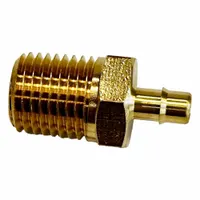 This brass barbed tube fitting connects 3/16 in ID tubing to a 1/4 in male NPT threaded port. It is used in pneumatic, instrumentation, and low-pressure fluid systems requiring a leak-resistant connection. The fitting has an overall length of 1 1/8 in