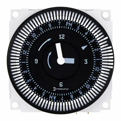 INTERMATIC Electromechanical Timer: 24 hr, SPDT, 120V AC, 48 On/Off Cycles - Max - Panel Cover-Mounted Electromechanical Timer Switches