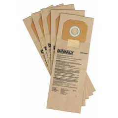This 2-ply paper shop vacuum bag is designed for dry pickup only. It is compatible with Dewalt DWV010 and DWV012 vacuums. The bag provides standard filtration for collecting dry debris in workshop or construction environments.