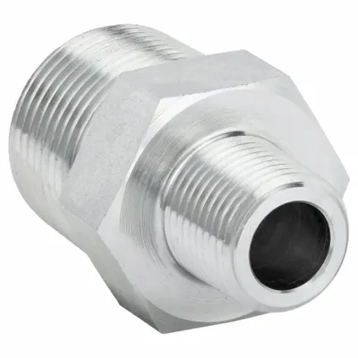 AEROQUIP Hydraulic Hose Adapter: 1/2 in x 1/4 in Fitting Size, Male x Male, NPTF x NPTF - NPTF-to-NPTF Steel Hydraulic Hose Adapters