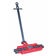 This machine roller is designed for moving heavy equipment in industrial settings. It features a swivel design for maneuverability and a rubber-padded surface to protect floors and loads. The roller has a 6 3/4 in L x 6 3/4 in W platform, (16) rollers, and a 4 1/4 in deck height.