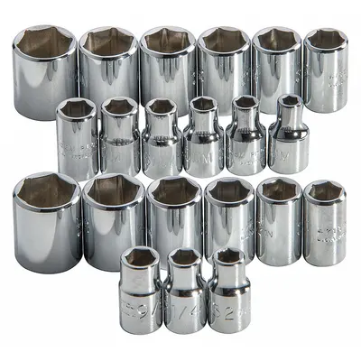 PROTO Socket Set: 1/4 in Drive, 22 Piece, 6-Point, Metric/SAE - SAE & Metric Socket Sets