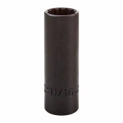 PROTO Socket: SAE, 3/8 in Drive Size, 11/16 in Socket Size, 12-Point, Deep, Black Oxide - 3/8" Drive Hand Sockets