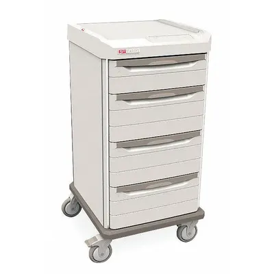 METRO Bedside & Nurse Server Cart: Polymer, (4) Swivel, Taupe, White, 4 Drawers - Bedside & Nurse Server Carts