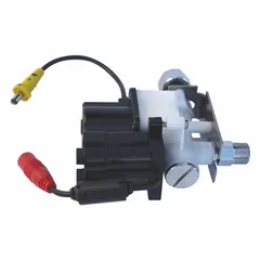 This plastic solenoid valve is a replacement component for sensor-operated faucet systems. It controls water flow in automatic or touchless faucets, enabling hands-free operation in commercial restrooms and public washrooms.